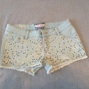 Denim shorts with rhinestones